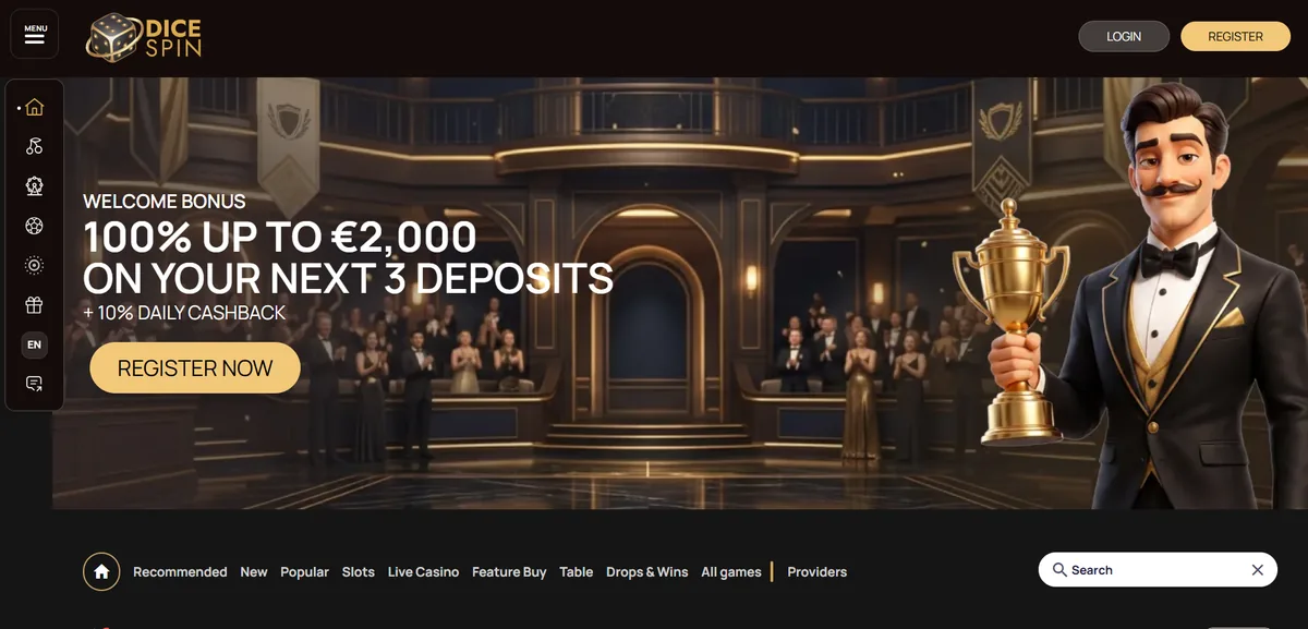 DiceSpin homepage in beeld